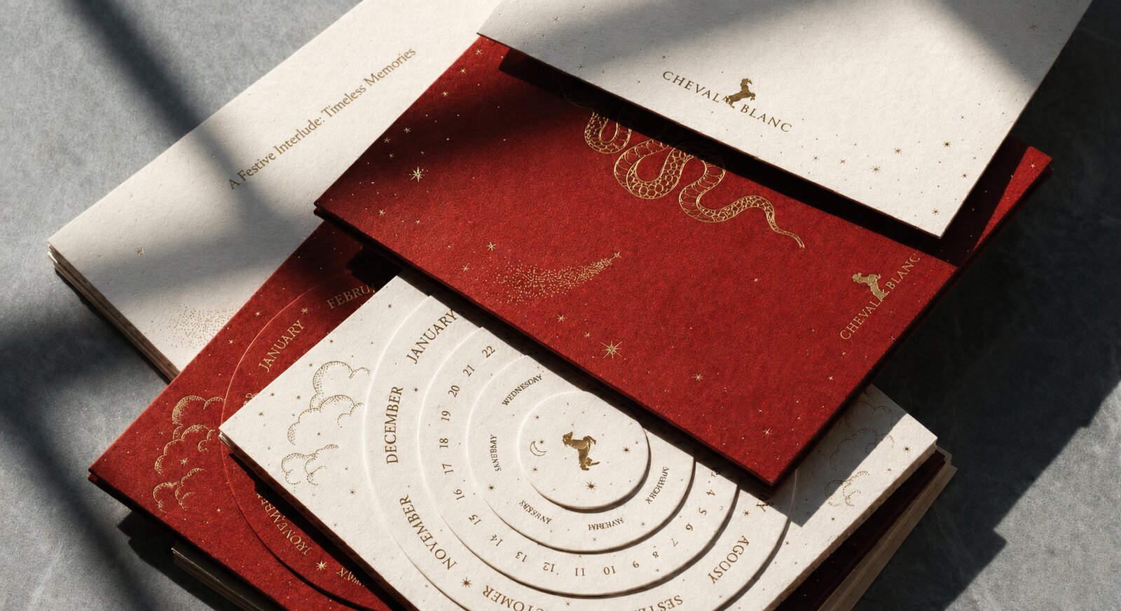 Cheval Blanc printed cards on marble